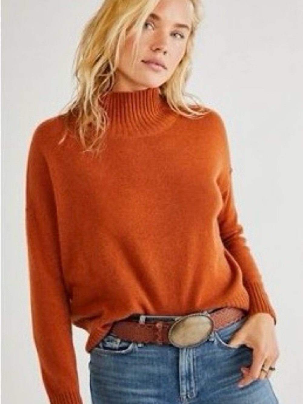 Free People Burnt Orange Cowl Neck Sweater